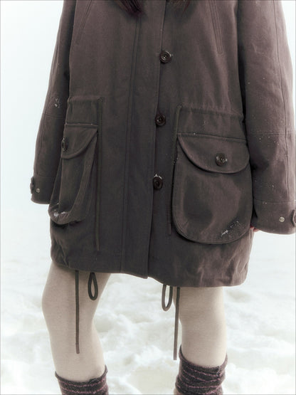 Horridale - Vintage Washed 90% White Duck Down Parka with Faux Fur Hood - Coffee Brown