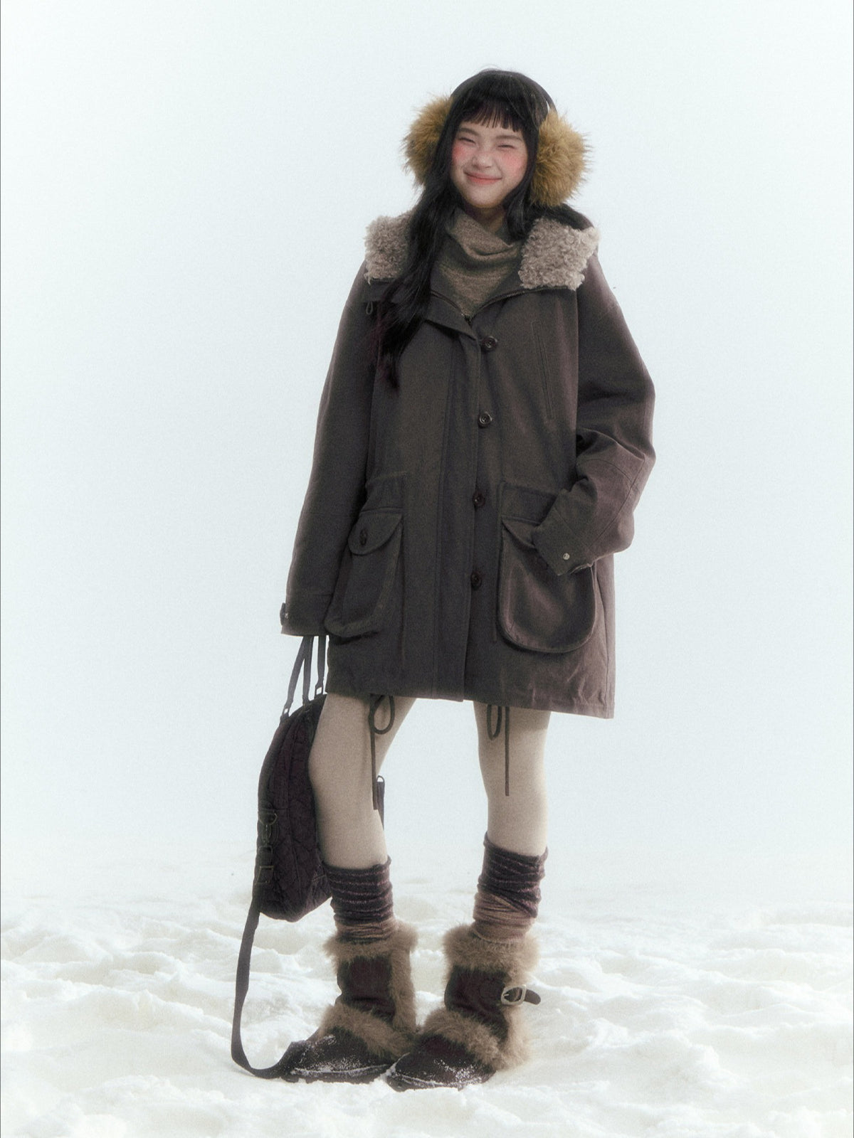 Horridale - Vintage Washed 90% White Duck Down Parka with Faux Fur Hood - Coffee Brown