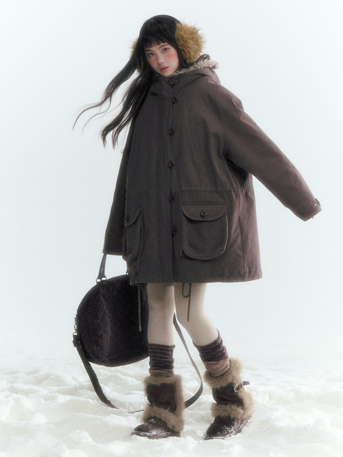 Horridale - Vintage Washed 90% White Duck Down Parka with Faux Fur Hood - Coffee Brown