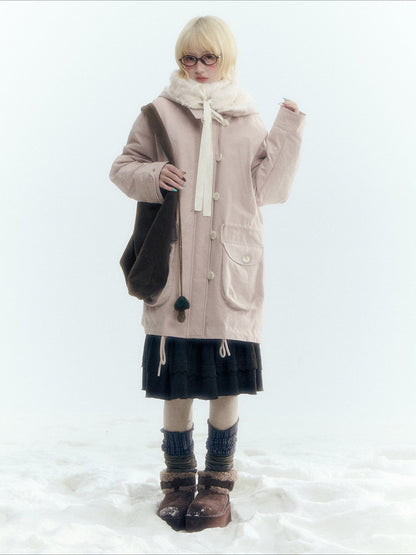 Horridale - Vintage Washed 90% White Duck Down Parka with Faux Fur Hood - Shell Pink