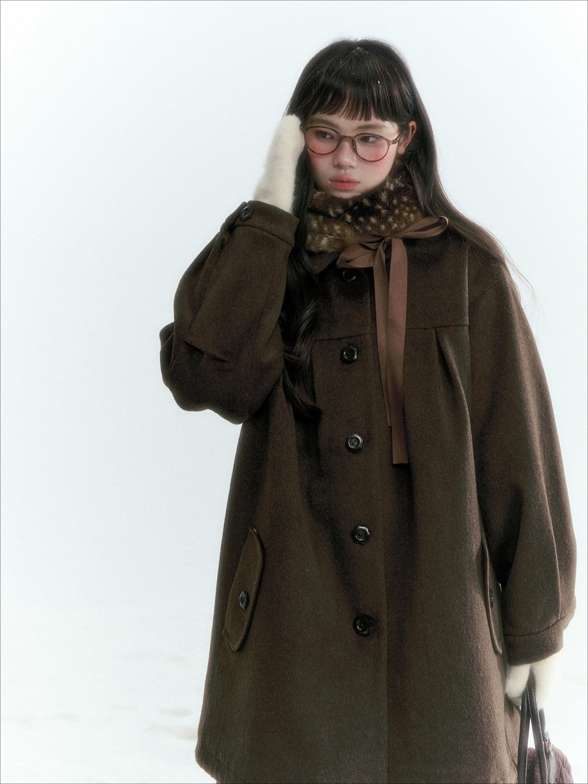 Horridale - Peter Pan Collar Pleated Mid-Length Wool-Blend Coat – Brown Coffee