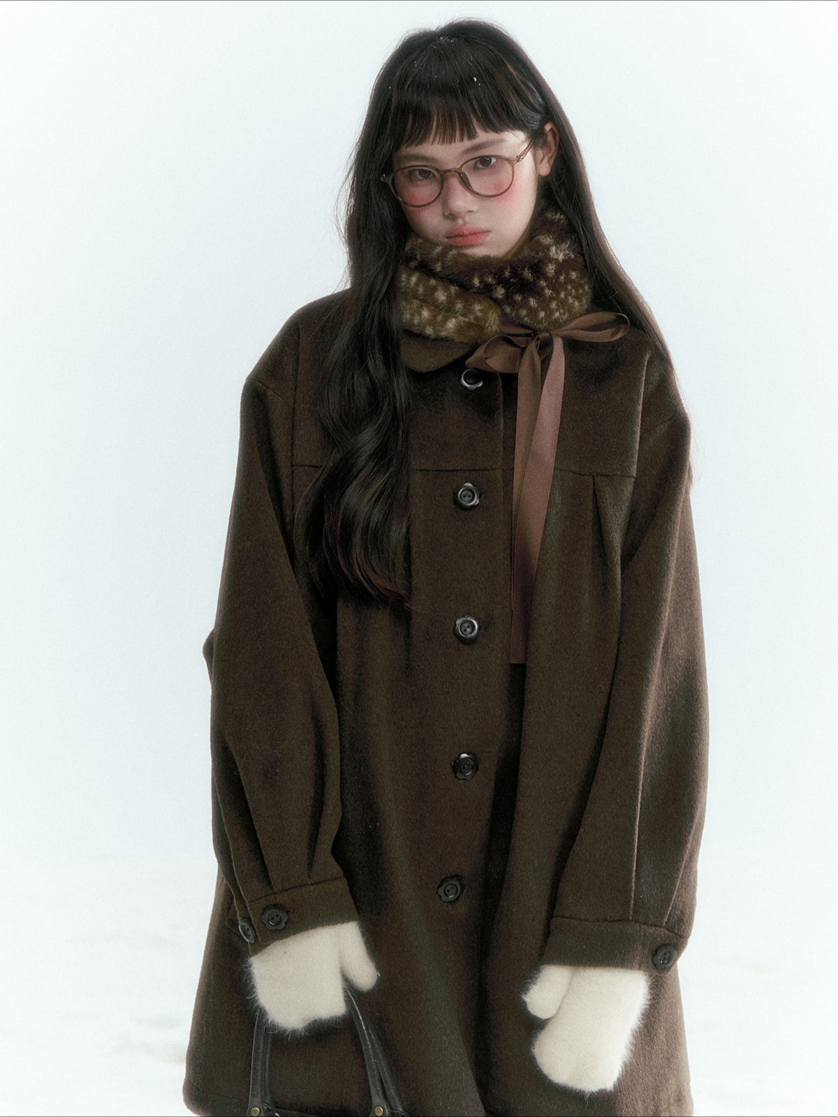 Horridale - Peter Pan Collar Pleated Mid-Length Wool-Blend Coat – Brown Coffee