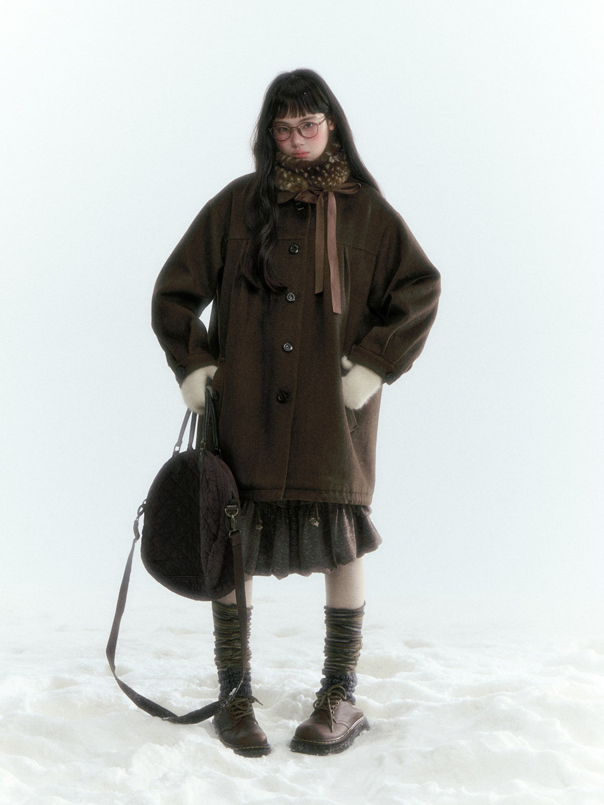 Horridale - Peter Pan Collar Pleated Mid-Length Wool-Blend Coat – Brown Coffee