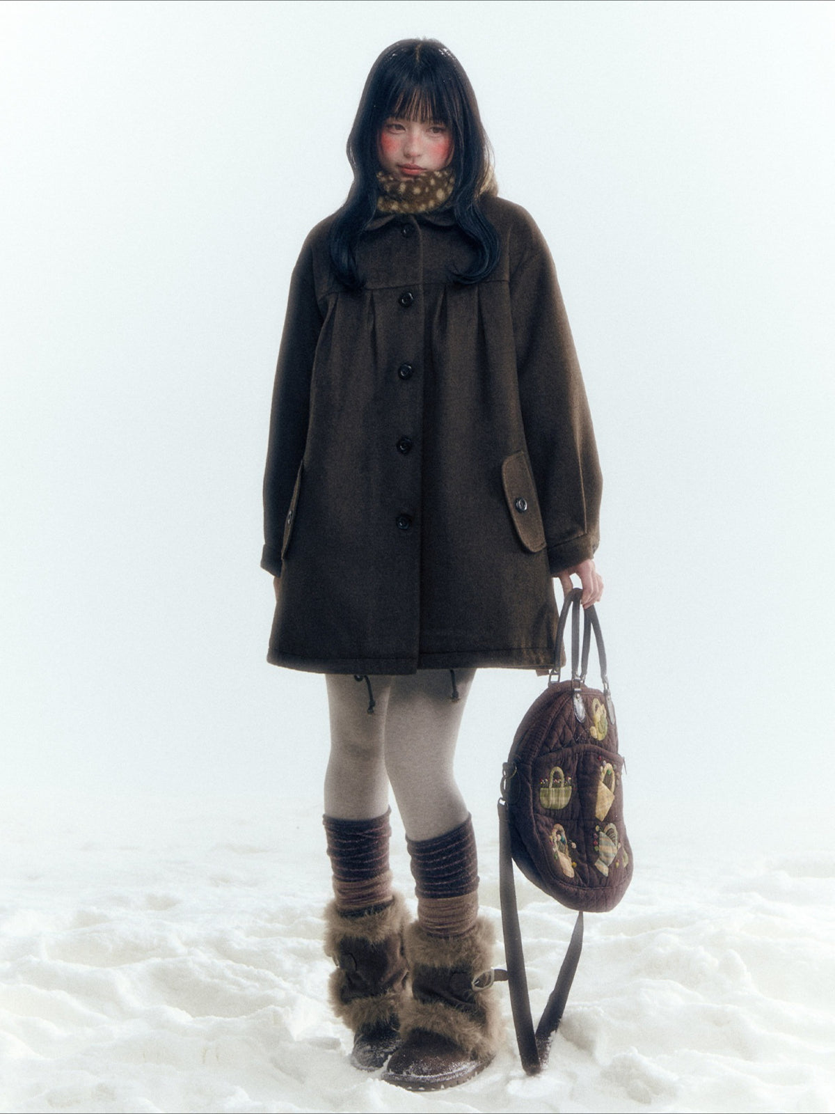 Horridale - Peter Pan Collar Pleated Mid-Length Wool-Blend Coat – Brown Coffee