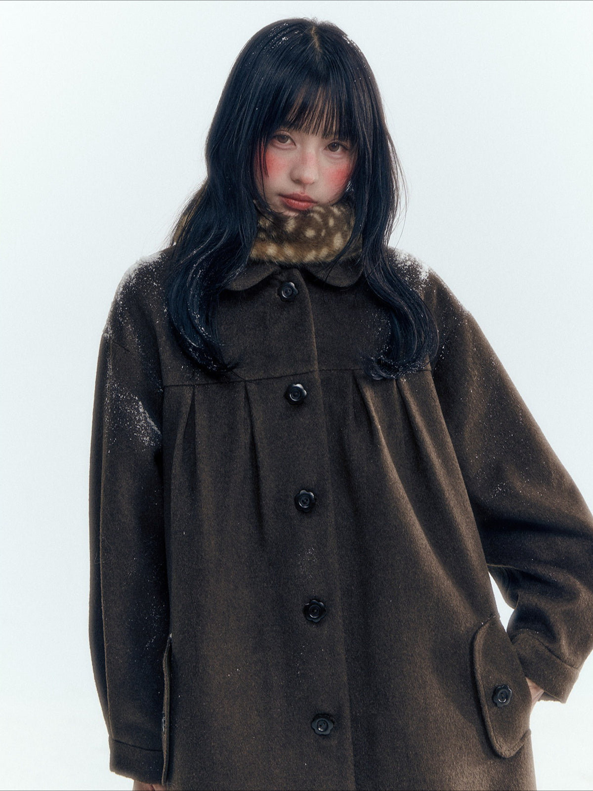 Horridale - Peter Pan Collar Pleated Mid-Length Wool-Blend Coat – Brown Coffee