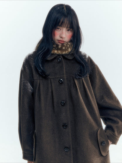 Horridale - Peter Pan Collar Pleated Mid-Length Wool-Blend Coat – Brown Coffee
