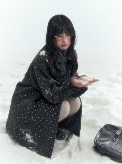 Horridale - Peter Pan Collar Pleated Mid-Length Wool-Blend Coat – Gray Polka Dot