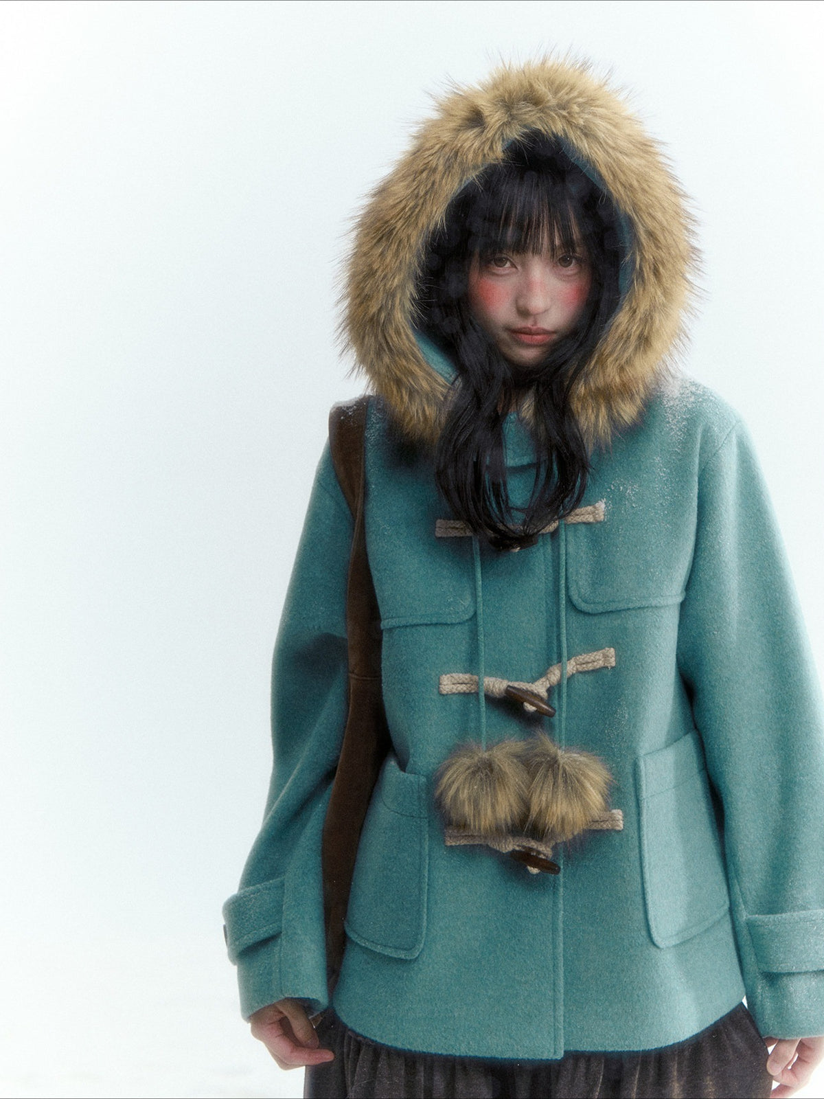Horridale - Preppy Hooded Wool-Blend Duffle Coat with Pom-Pom Details – Blue Green