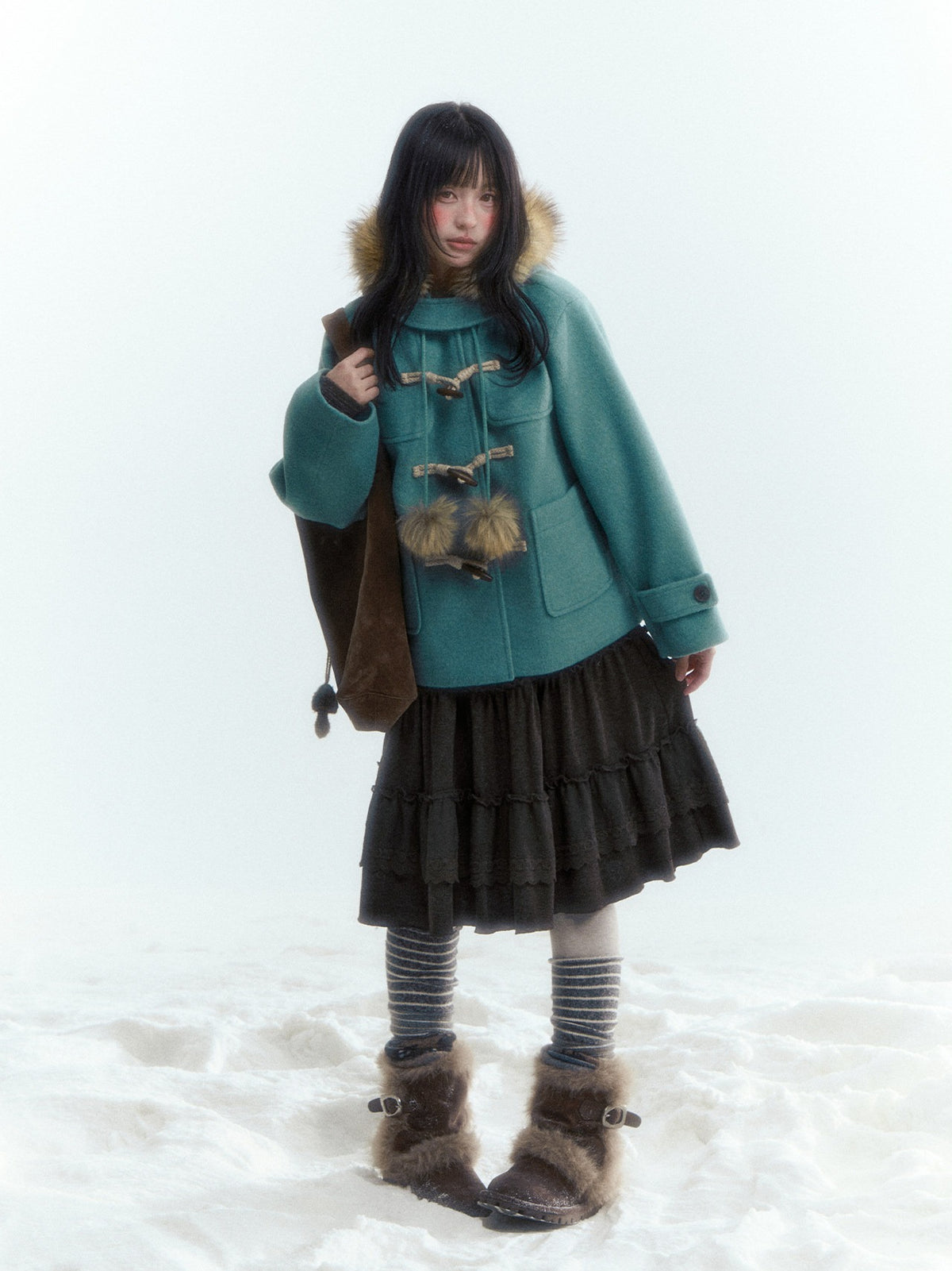 Horridale - Preppy Hooded Wool-Blend Duffle Coat with Pom-Pom Details – Blue Green