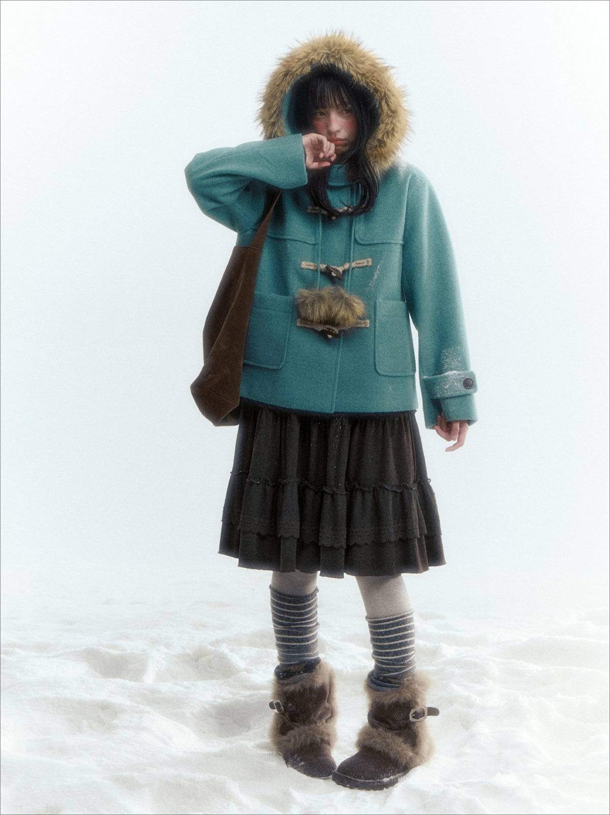 Horridale - Preppy Hooded Wool-Blend Duffle Coat with Pom-Pom Details – Blue Green