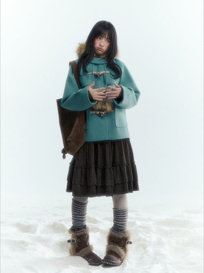 Horridale - Preppy Hooded Wool-Blend Duffle Coat with Pom-Pom Details – Blue Green