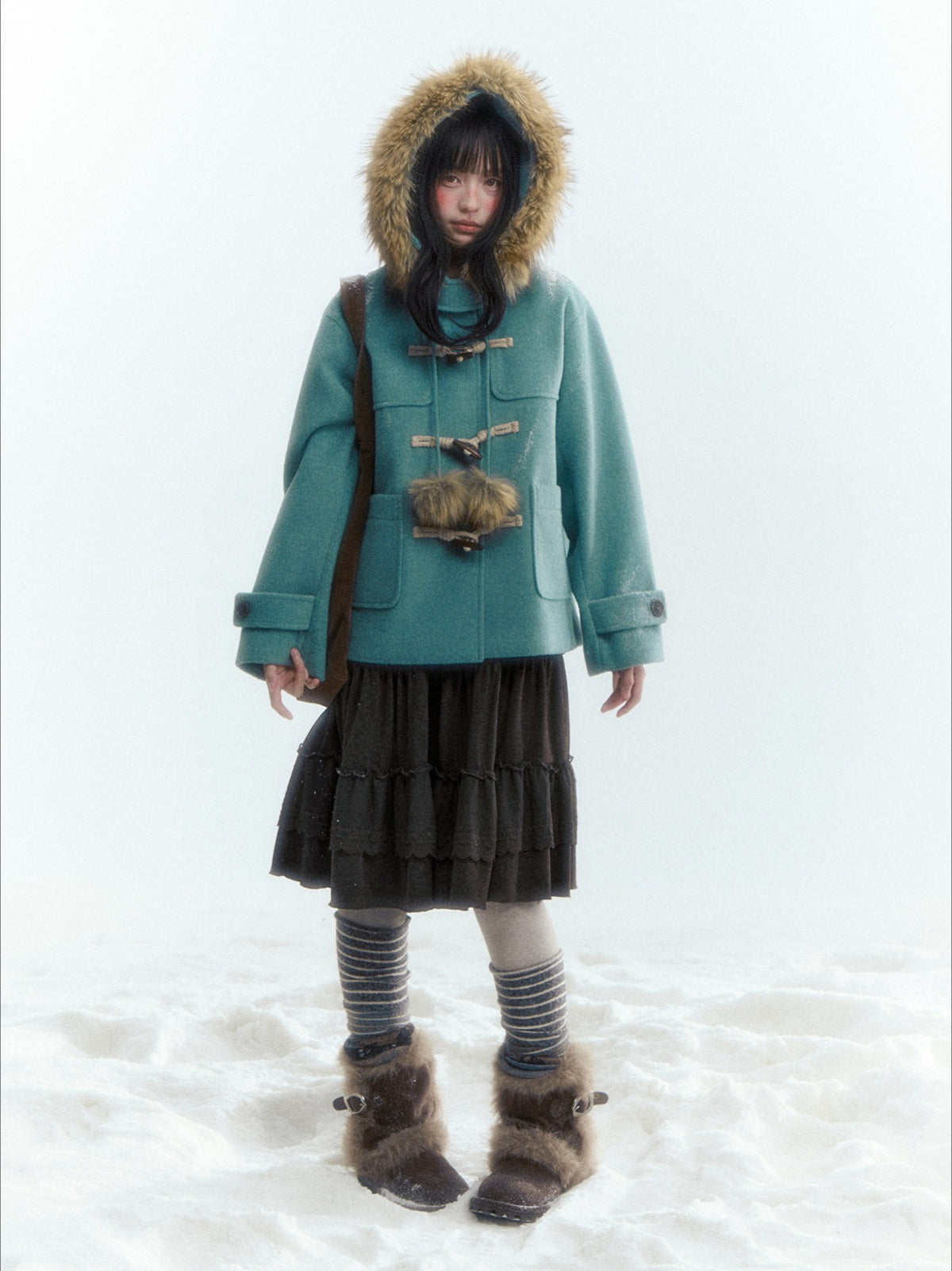Horridale - Preppy Hooded Wool-Blend Duffle Coat with Pom-Pom Details – Blue Green