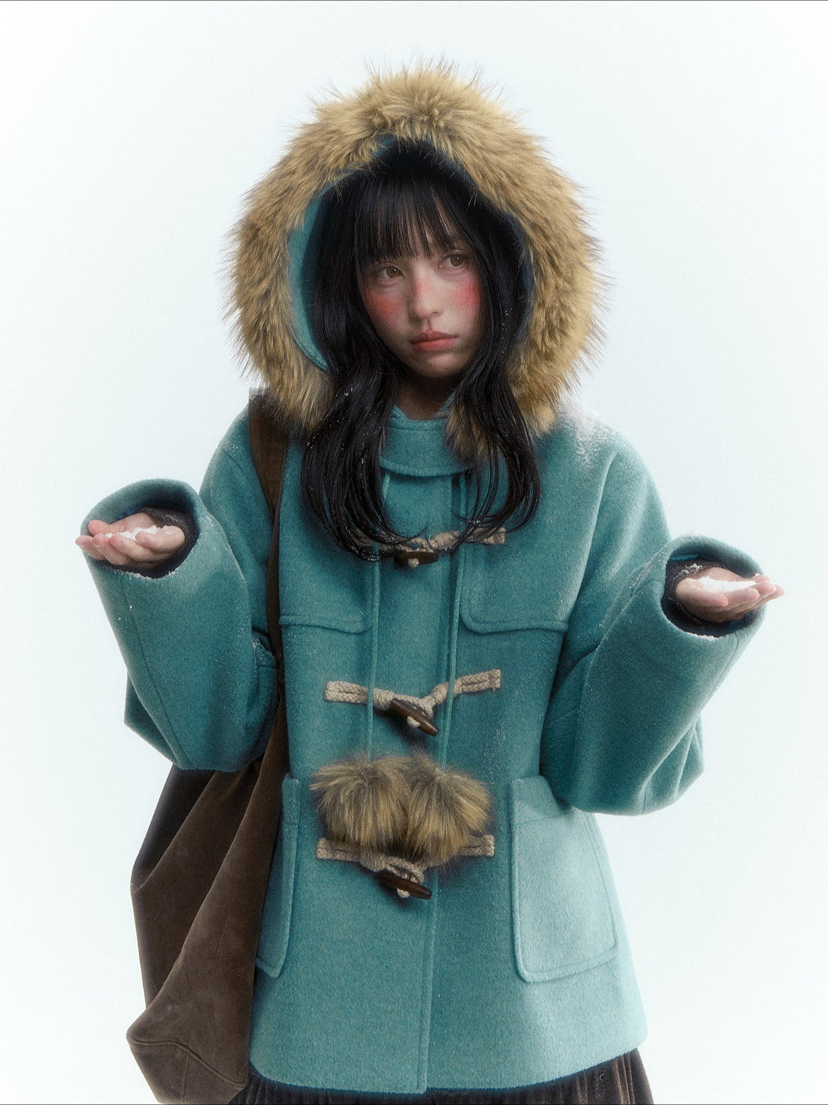 Horridale - Preppy Hooded Wool-Blend Duffle Coat with Pom-Pom Details – Blue Green