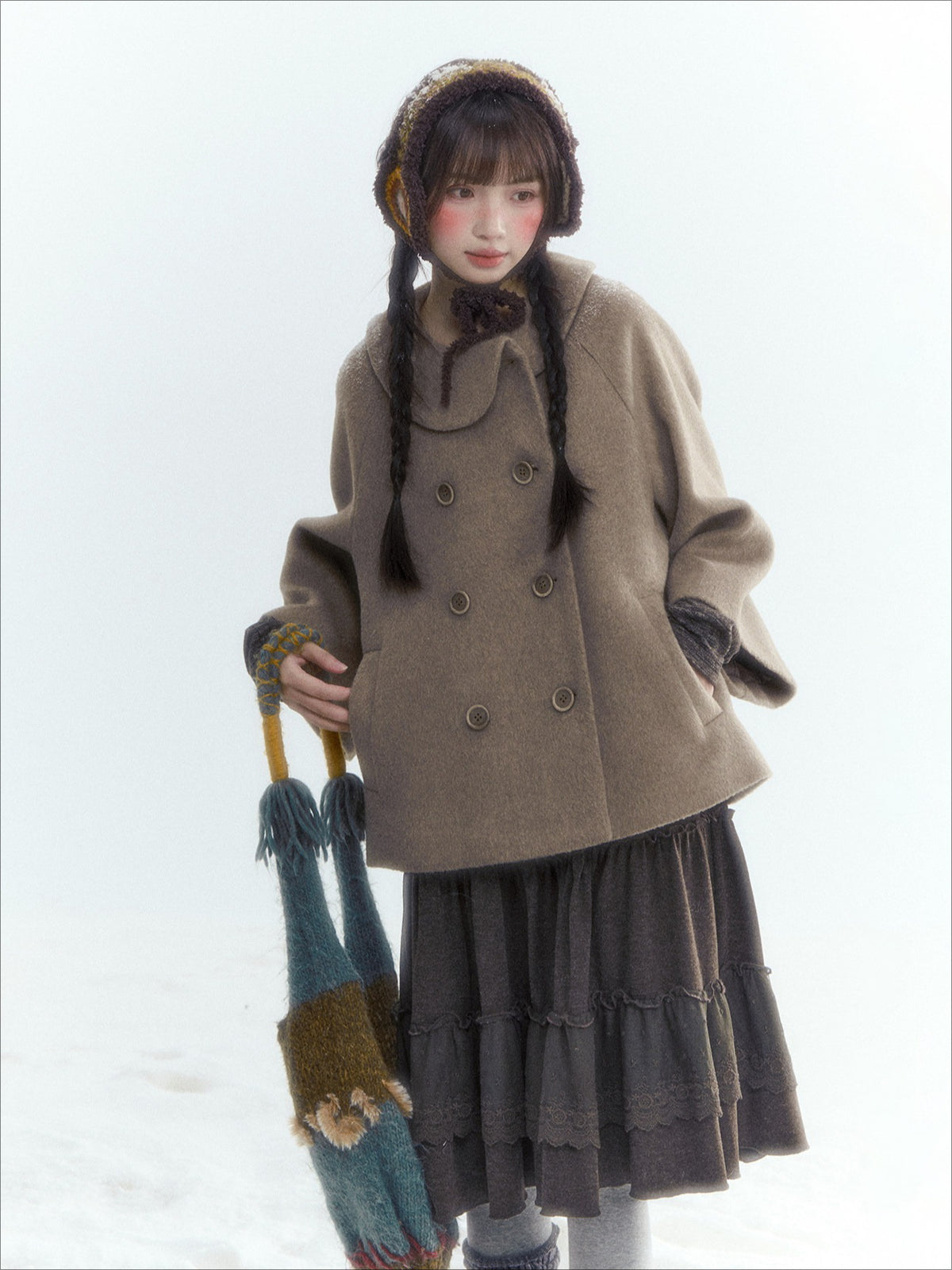 Horridale - Asymmetric Peter Pan Collar Wool-Blend Cape Coat – Oatmeal Beige