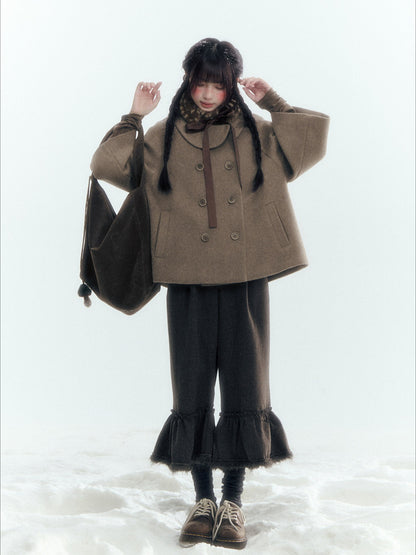 Horridale - Asymmetric Peter Pan Collar Wool-Blend Cape Coat – Oatmeal Beige