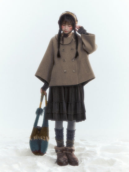 Horridale - Asymmetric Peter Pan Collar Wool-Blend Cape Coat – Oatmeal Beige