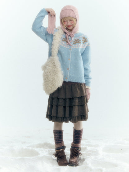 Horridale - Gummy Bear Vintage Embroidered Knit Cardigan – Snow Mountain Blue