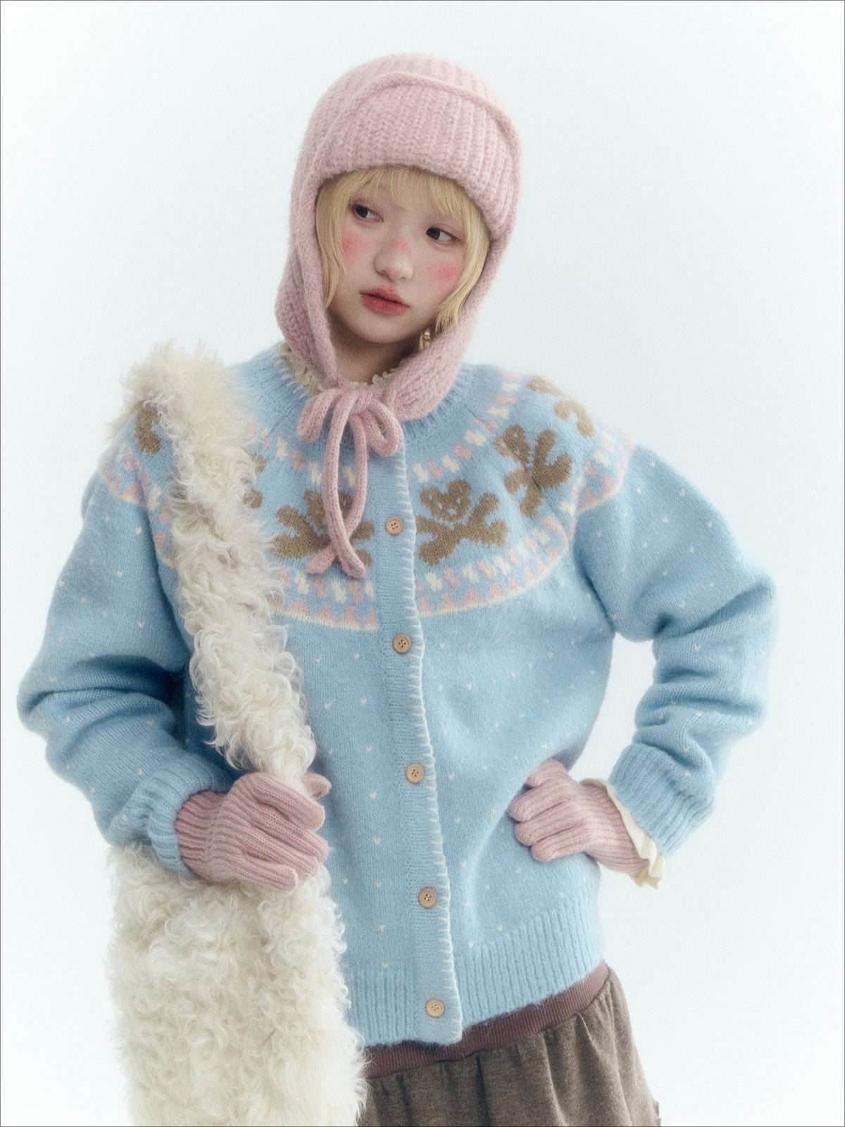 Horridale - Gummy Bear Vintage Embroidered Knit Cardigan – Snow Mountain Blue