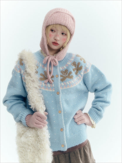 Horridale - Gummy Bear Vintage Embroidered Knit Cardigan – Snow Mountain Blue