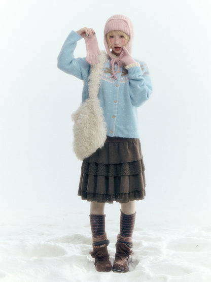 Horridale - Gummy Bear Vintage Embroidered Knit Cardigan – Snow Mountain Blue