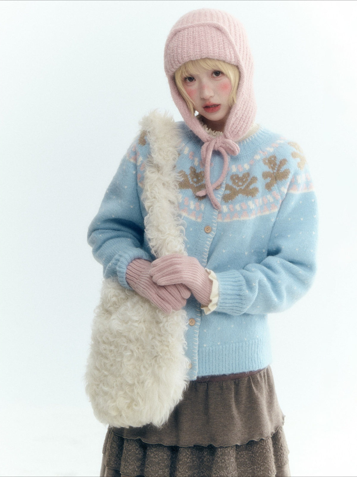 Horridale - Gummy Bear Vintage Embroidered Knit Cardigan – Snow Mountain Blue