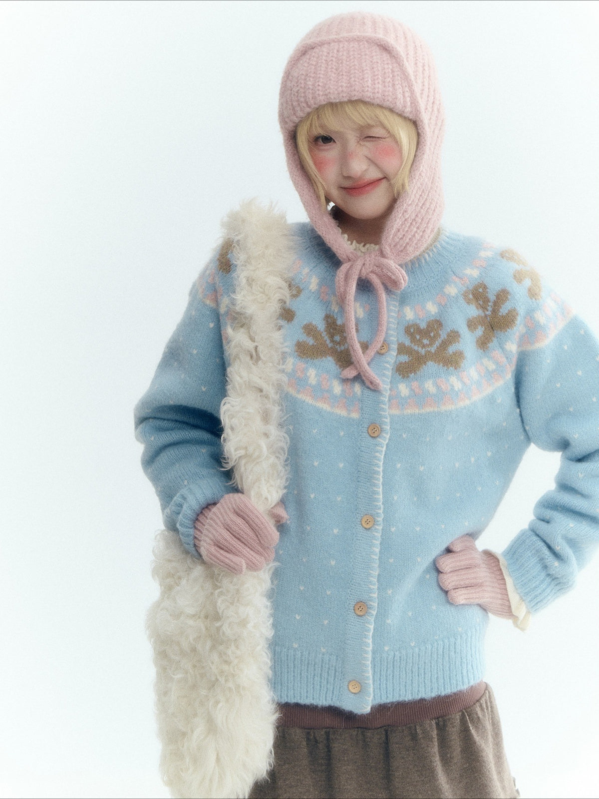 Horridale - Gummy Bear Vintage Embroidered Knit Cardigan – Snow Mountain Blue