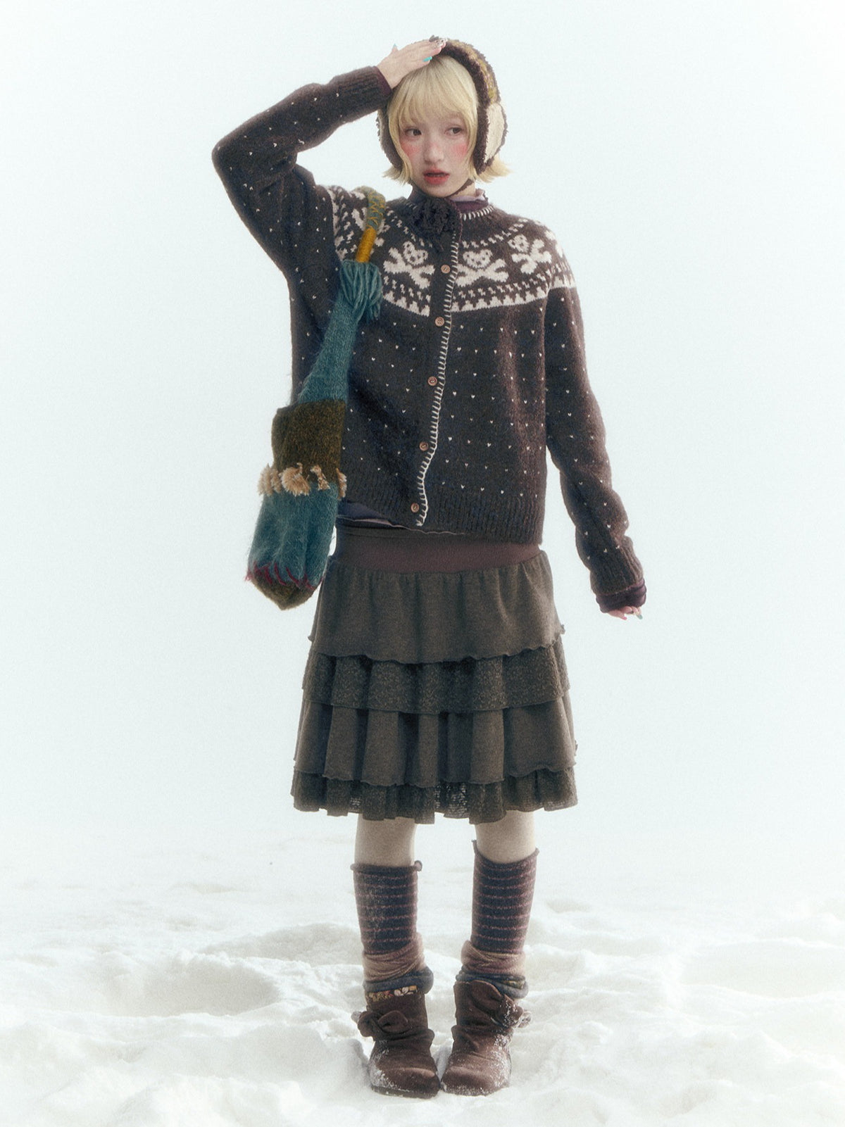 Horridale - Gummy Bear Vintage Embroidered Knit Cardigan – Mocha Brown