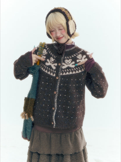 Horridale - Gummy Bear Vintage Embroidered Knit Cardigan – Mocha Brown