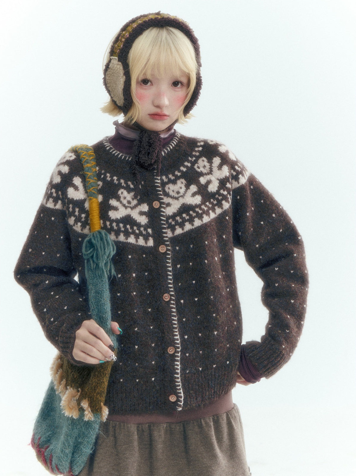 Horridale - Gummy Bear Vintage Embroidered Knit Cardigan – Mocha Brown