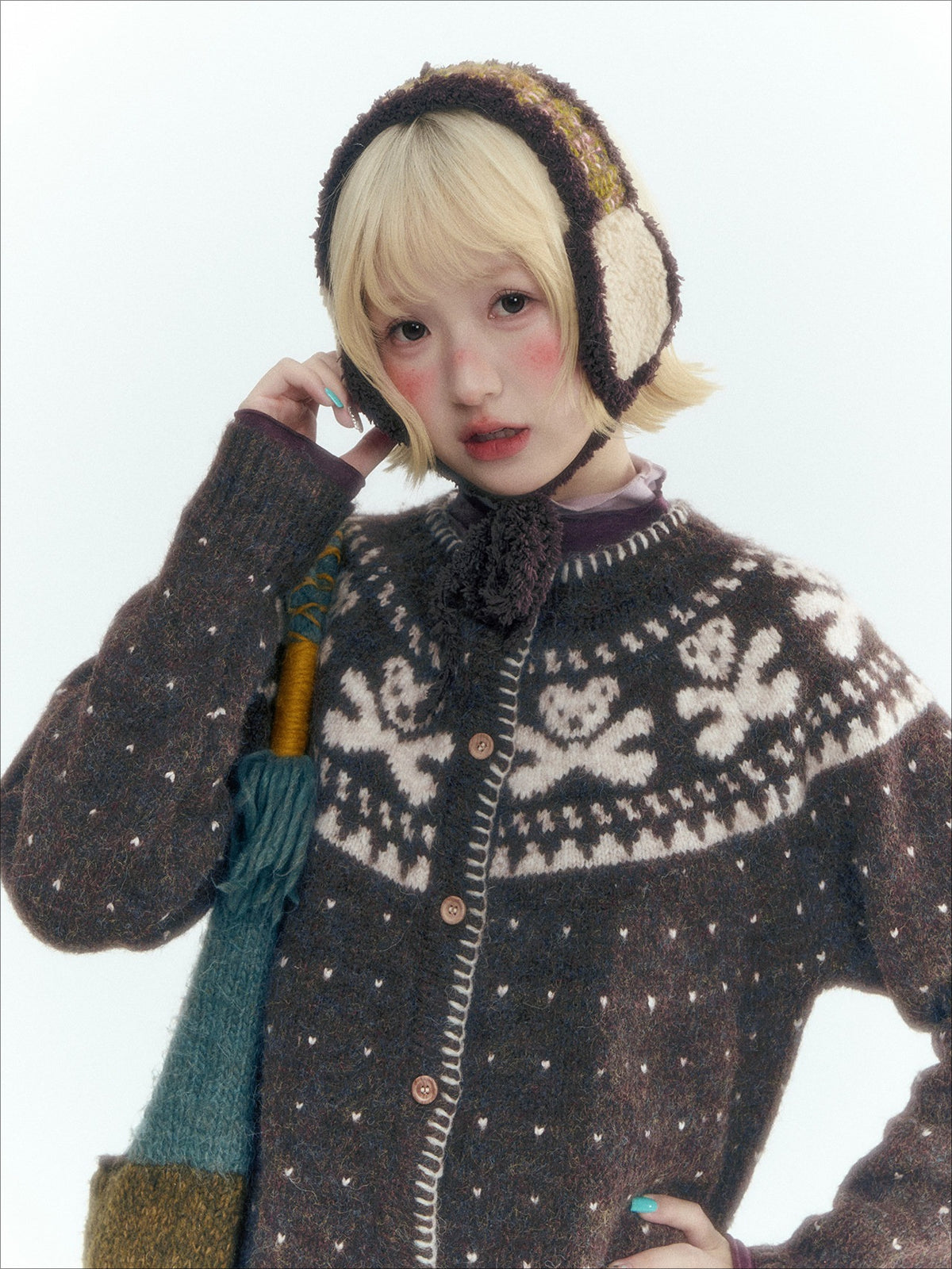 Horridale - Gummy Bear Vintage Embroidered Knit Cardigan – Mocha Brown