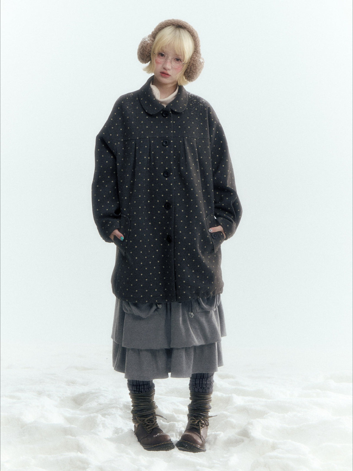 Horridale - Light Gray Pleated Knit Bubble Skirt with Oversized Pockets