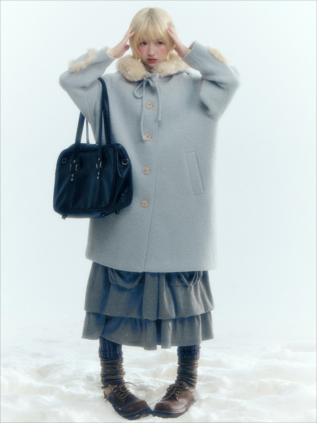 Horridale - Light Gray Pleated Knit Bubble Skirt with Oversized Pockets