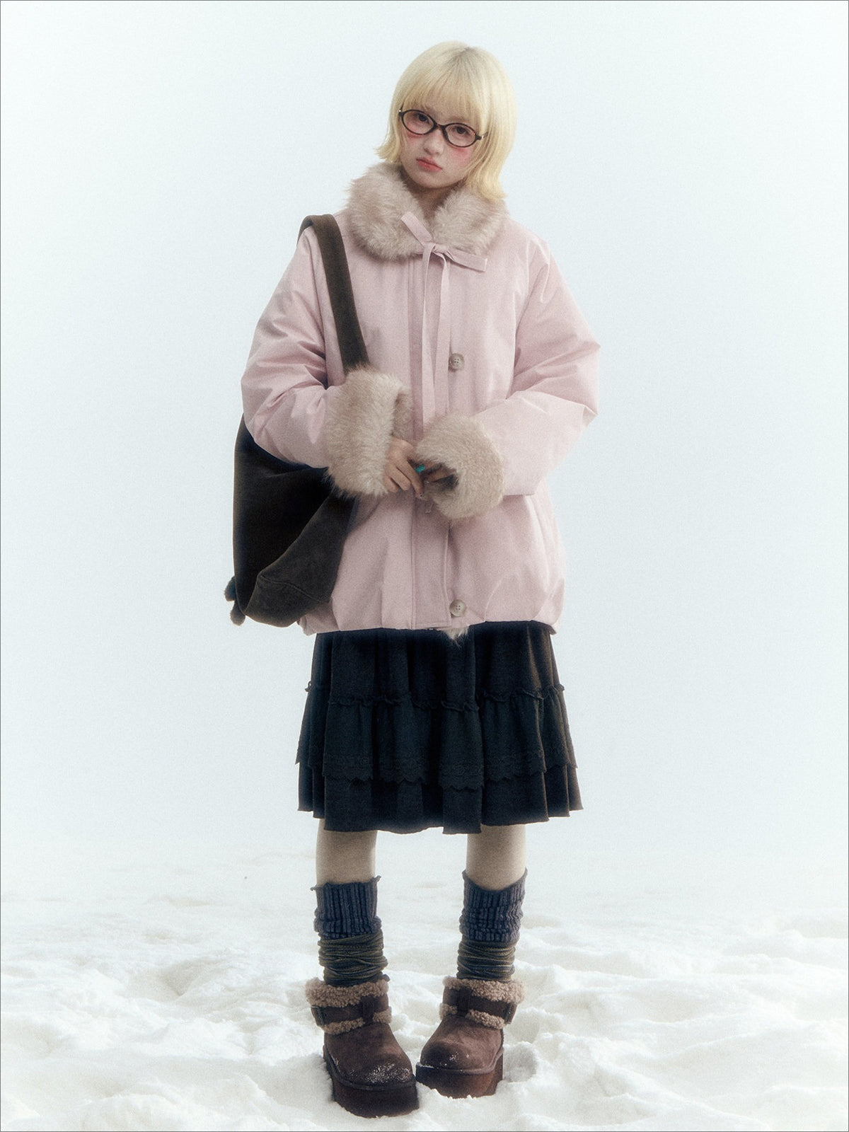 Horridale - Blue Bud-Shaped Faux Fur Collar Parka Down Jacket