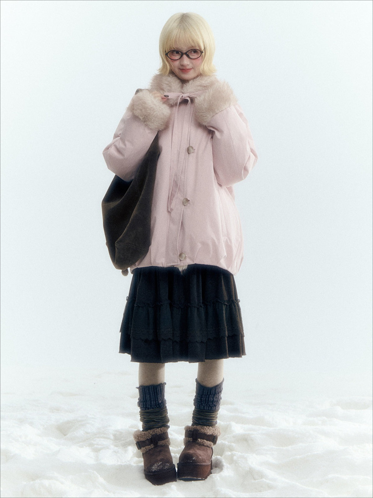 Horridale - Blue Bud-Shaped Faux Fur Collar Parka Down Jacket