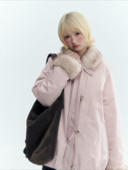 Horridale - Blue Bud-Shaped Faux Fur Collar Parka Down Jacket