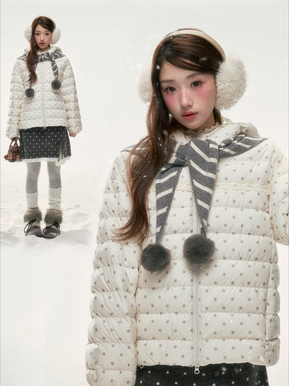 BIBIBENCY - White Polka Dot 90% Duck Down Puffer Jacket
