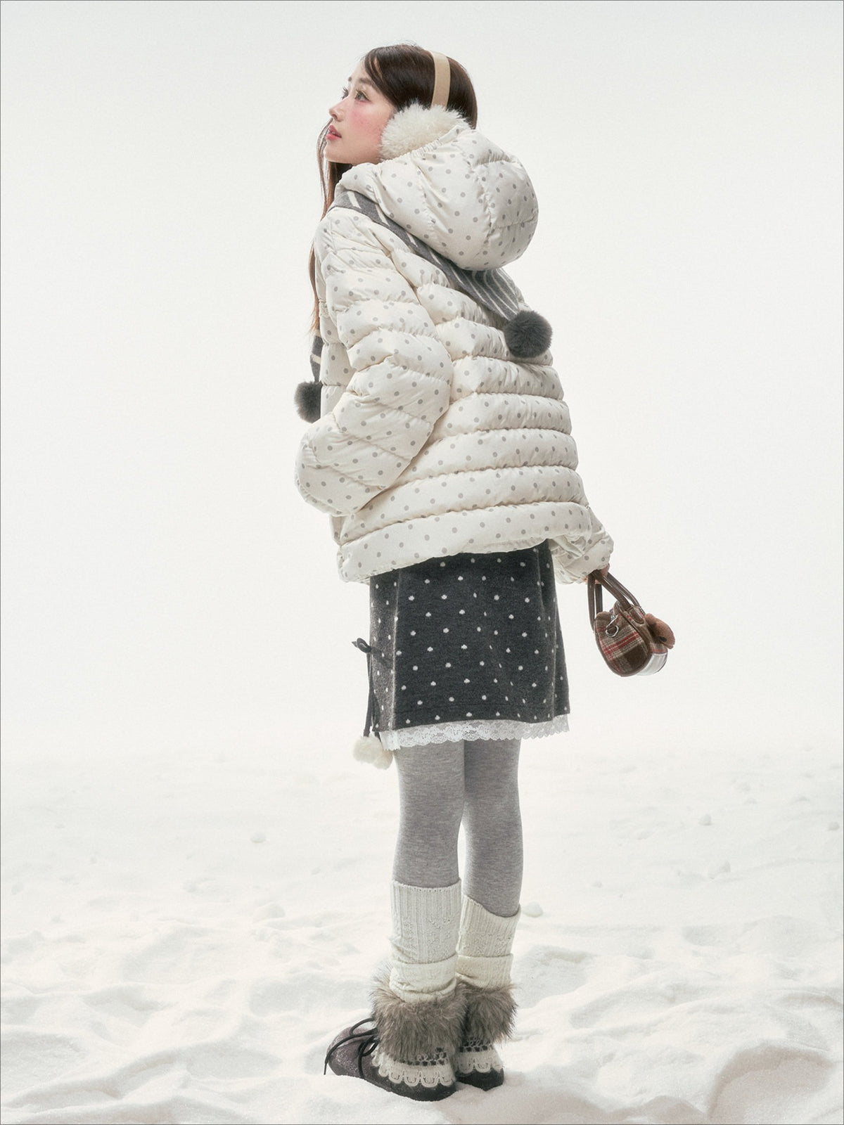 BIBIBENCY - White Polka Dot 90% Duck Down Puffer Jacket