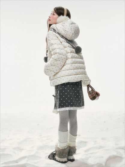 BIBIBENCY - White Polka Dot 90% Duck Down Puffer Jacket