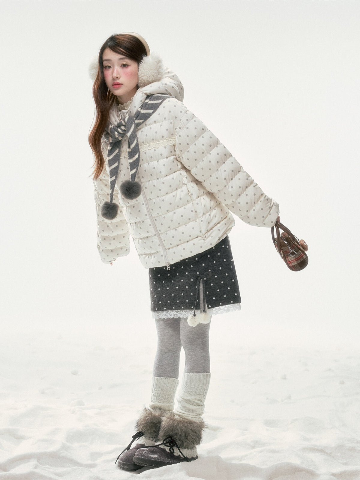 BIBIBENCY - White Polka Dot 90% Duck Down Puffer Jacket