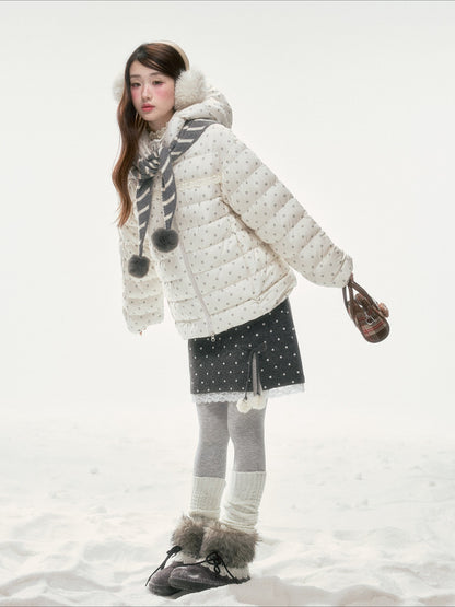 BIBIBENCY - White Polka Dot 90% Duck Down Puffer Jacket
