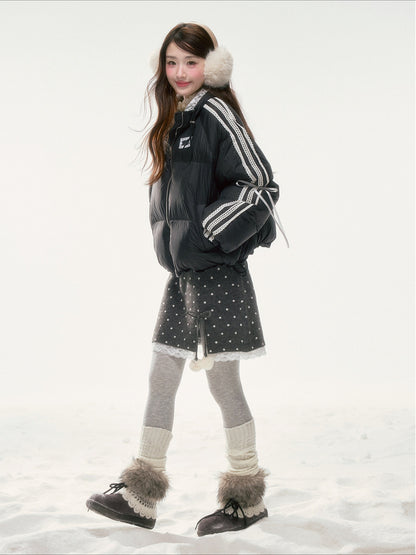 BIBIBENCY - Black Lace-Trimmed 90% White Duck Down Puffer Jacket