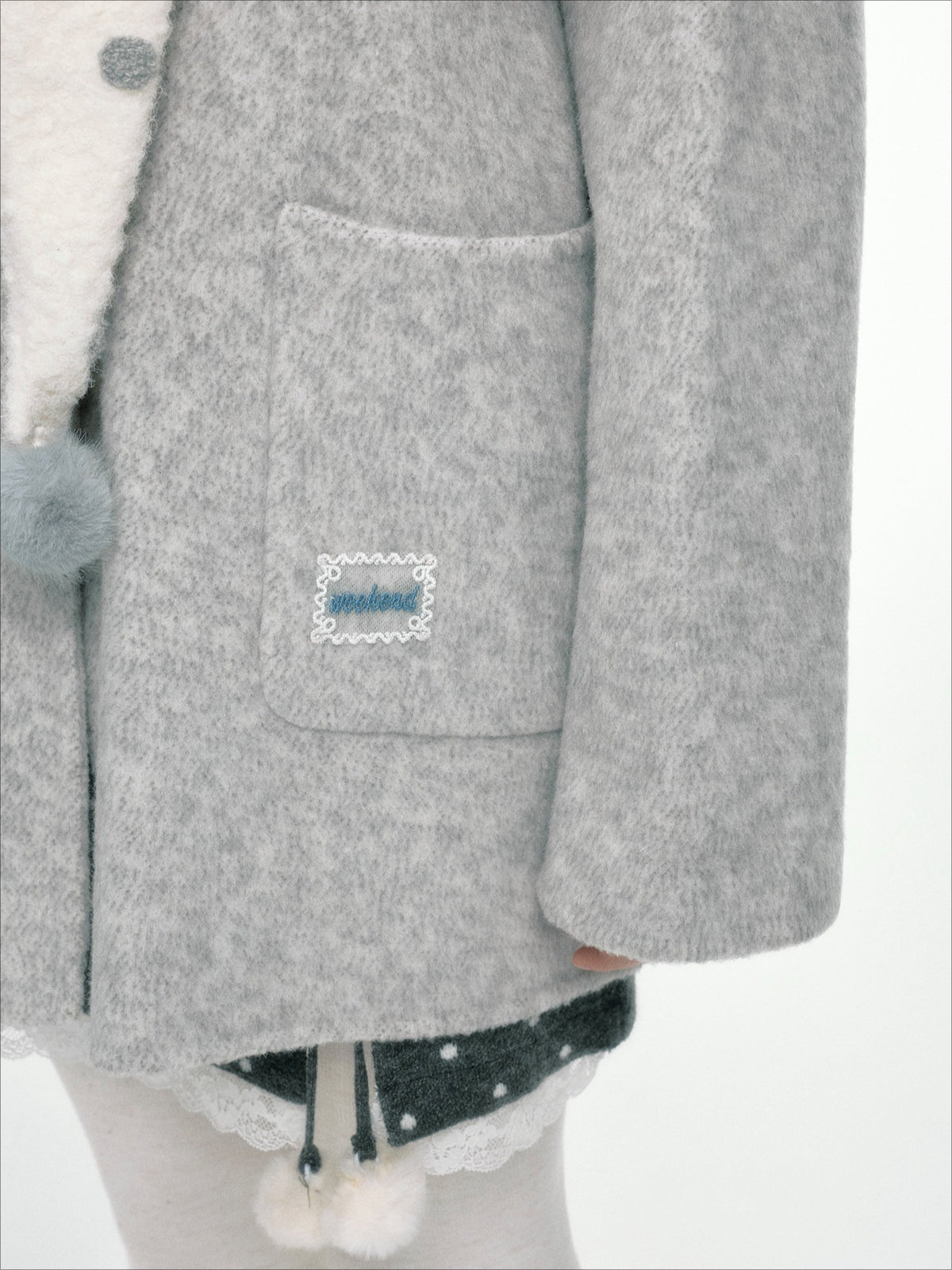 BIBIBENCY - Gray Wool-Blend Single-Breasted Coat (With White Scarf)