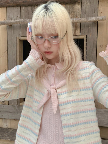 RF - Candy Stripe Floral Knit Cardigan and Midi Skirt Set