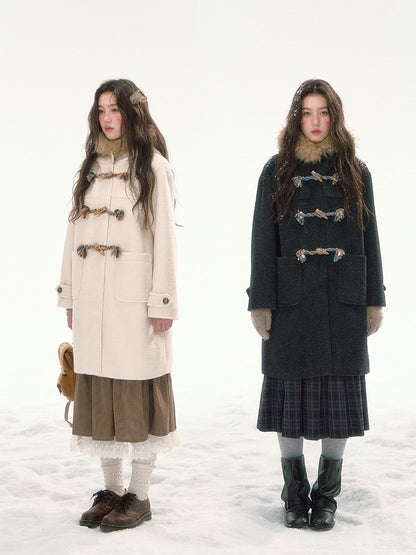 CANSTORE - "Winterland Journey" Black Hooded Wool-Blend Coat with Detachable Faux Fur Collar