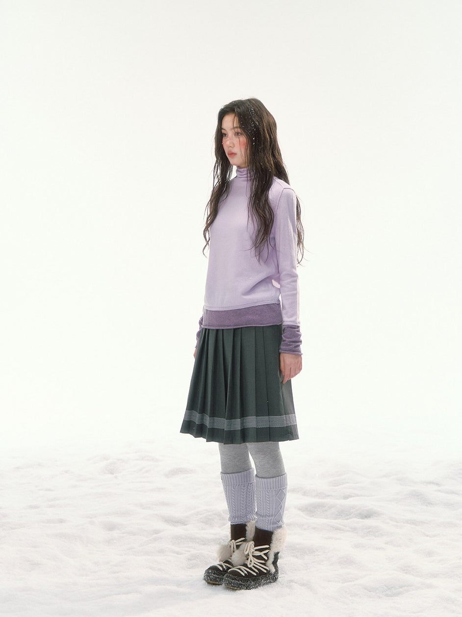 CANSTORE - "Winter Gramophone" Purple Color-Block Mock Neck Wool-Blend Knit Top