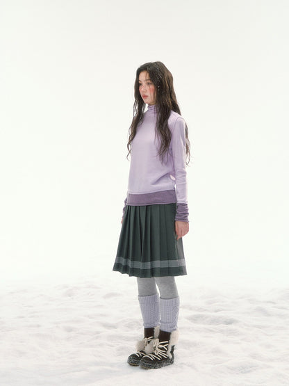CANSTORE - "Winter Gramophone" Purple Color-Block Mock Neck Wool-Blend Knit Top