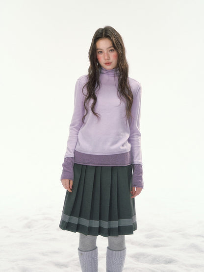 CANSTORE - "Winter Gramophone" Purple Color-Block Mock Neck Wool-Blend Knit Top