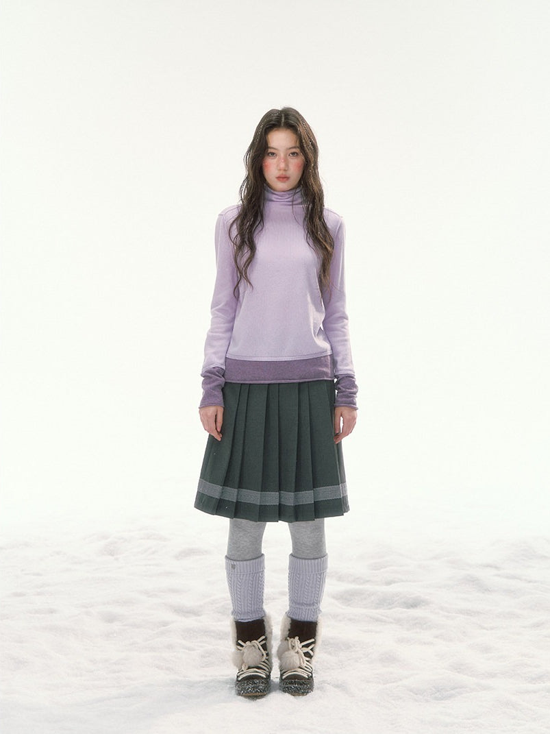 CANSTORE - "Winter Gramophone" Purple Color-Block Mock Neck Wool-Blend Knit Top
