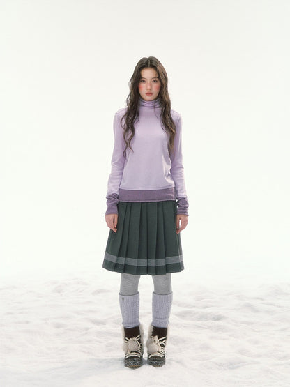 CANSTORE - "Winter Gramophone" Purple Color-Block Mock Neck Wool-Blend Knit Top