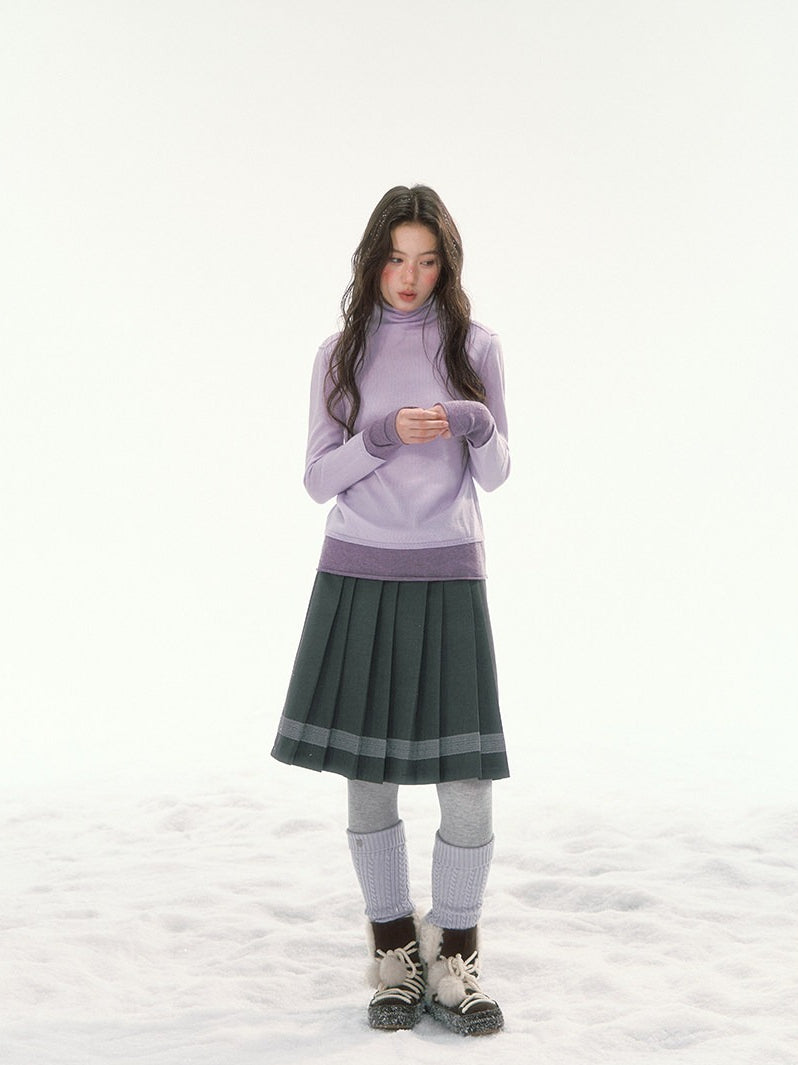 CANSTORE - "Winter Gramophone" Purple Color-Block Mock Neck Wool-Blend Knit Top